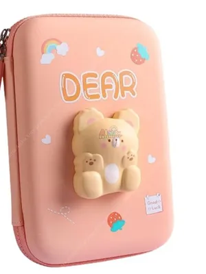 Dear Big Cartoon Theme 3D EVA Pencil Case - Multipurpose Zipper Pouch for Kids, Pen Bag for School, Girls, Stationery Storage Box