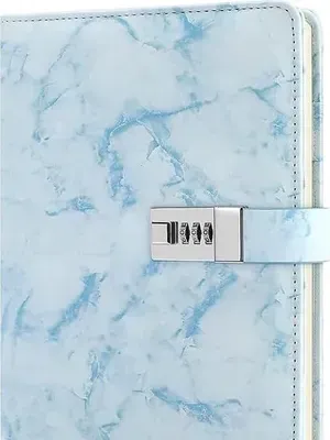 Waterproof Solid Marble Diary with Lock, Refillable Locking Diary with Pen A5 Cute Marble Notebook with Combination Lock, 192 Pages locked journals and Teen Girls - Solide Digital Marble Lock Diary