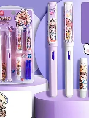 Fountain Pen for Students, Erasable Pen Set for School Stationery Gift for Kids, Birthday Return Gift, Pen for Office, School Stationery Items for Kids - Stationery Kit & Set (Purple PEN 1)