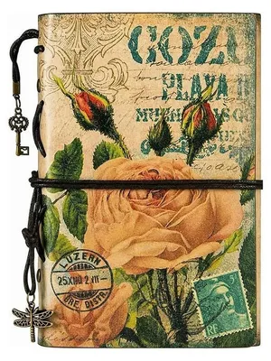 Rose Flowers Leather Journal, Refillable Travel Notebook - Flower Diary