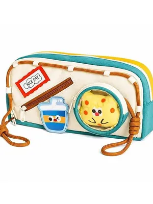 DIY Magical Patch Pencil Pouch for Kids, Large Capacity Cartoon Zipper Pencil Case with Removable Round Patch & Multi Compartments, Cute School Stationery Organizer - Ice Food