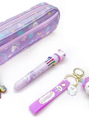 Canvas Pencil Case Large Capacity Pouch Organizer with Pen Keychain for Students Kids Stylish Pen Holder Pouch, Stationery Box, Cosmetic Pouchs Bag (Pen, Keychain, Pouch-)