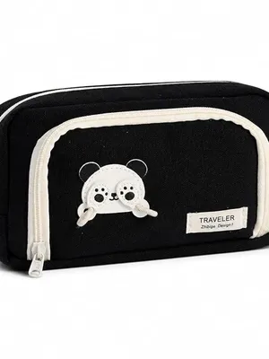 Panda Canvas Pencil Pouch, Large Capacity Pen Case for Kids - Panda Themed
