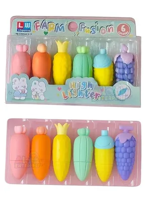 Cute Fruit Highlighter Set – 6 Colorful Fruit-Shaped Markers for Kids, School, Journaling & Office | Kawaii Study Supplies | Smooth Fine Tip Highlighters for Notes & Planners - 6 in 1 Farm Fusion