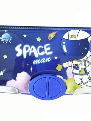 Multifunctional School Pencil Box with Calculator Cute Cartoon Stationary Compass for Boys Geometry Kids with Inbuilt Scissor Ruler Eraser & Sharpener Magnetic Box Best Gifts (Blue Space Cl)