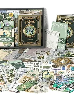Zqiue 140-piece Diary Book Stationery Set, Butterfly Series, Collage Material, A6, System Planner Set, Sticker Book, Scrachbook Set, Retro Style, Cute Notebook Washi Tape (Butterfly Forest Story)