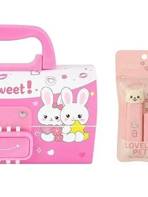 Rabbit Pencil Box Set with Eraser, Lockable School Case - Sweet Rabbit Pencil Box Combo