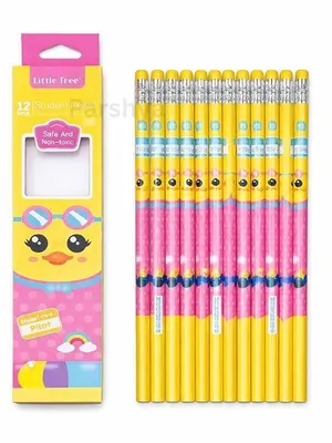 Premium HB Wood Pencils Set for Kids - Pack of 12 Dark Graphite Pencils with Eraser Toppers, Non-Toxic Triangular Grip for Smooth Writing, School Return Gift (Duck)