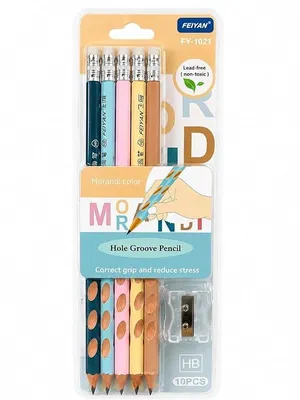 HB Pencil Set for Kids, 10 PCS HB Ergonomic Grip Pencils with Sharpener, Non-Toxic Lead-Free Writing Pencils, Handwriting Practice School Supplies