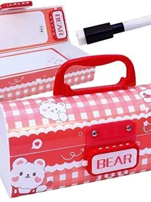 Plastic Bear Pencil Box, Suitcase Style Password Lock Case, Multi-Layer Box for Boys & Girls, Stationary Organizer Case - Multicolor