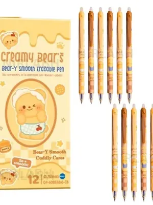 Erasable Gel Pen Set 0.5mm Blue Ink | Cute Cartoon Pink Dream Writing Pens with Eraser Tip | Smooth Writing School, Exam & Office Stationery | Set of 12 (Capybara Pen-Set of 12)