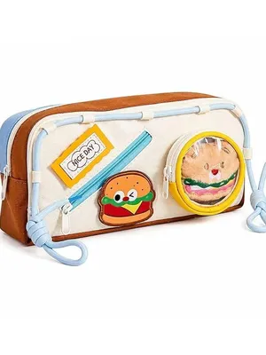 Burger Food Theme Pencil Pouch for Girls & Boys, Large Capacity Multi-Layer Zipper Stationery Bag with Transparent Display Window & Organizer Compartments