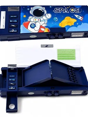 Password Lock Pencil Box, Dual-Sided Organizer for Girls,Dual-sided pencil box with password lock, sharpener and organized storage for school essentials. (Space Travel Compass)