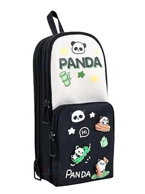 Cute Pencil Pouch for Kids | Multi-Compartment Standing Pen Case with Double Zipper | Design with 3D Charms | School Stationery Organizer for Boys & Girls - Panda Pencil Pouch 1