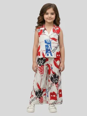 Girls Graphic Print Sleeveless Top & Palazzo Co-Ord Set
