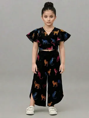 Girls Animal Print Crop Top & Palazzo Co-Ord Set