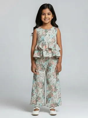 Mint Floral Layered Top & Palazzo Set