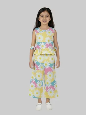 Girls Daisy Print Peplum Top & Palazzo Co-Ord Set