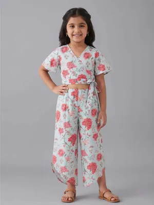 Girls Floral Wrap Top & Palazzo Co-Ord Set