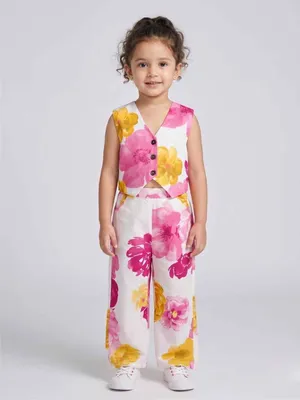 Girls Floral Printed Waistcoat Top & Palazzo Co-Ord Set