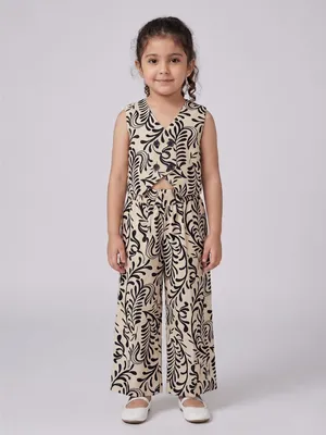 Girls Abstract Printed Waistcoat Co-Ord Set