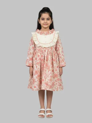 Girls Floral Print Frill Yoke A-Line Dress