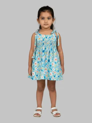 Girls Floral Print Smocked Fit & Flare Dress