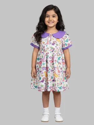 Girls Dinosaur Print Peter Pan Collar Dress