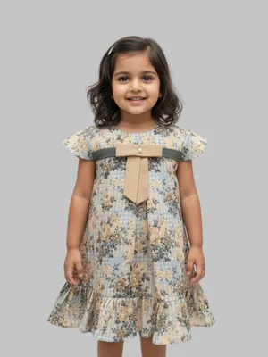 Girls Floral Print Bow Detail Fit & Flare Dress