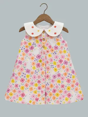 Girls Floral Print Peter Pan Collar Dress