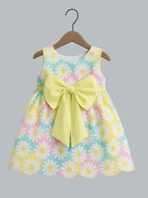 Girls Daisy Print Bow Detail Fit & Flare Dress