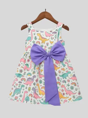 Girls Dinosaur Print Bow Detail Fit & Flare Dress