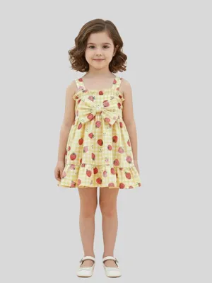 Girls Strawberry Print Bow Detail Dress