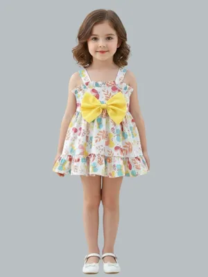 Girls Butterfly Print Bow Detail Dress
