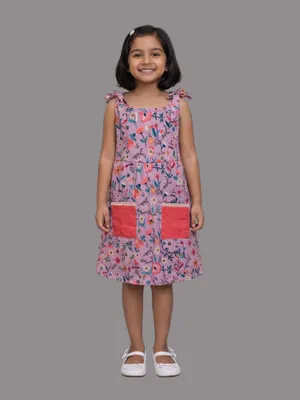 Girls Floral Print Tie-Up Strap Dress