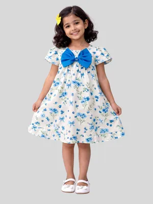 Girls Floral Print Bow Detail Fit & Flare Dress