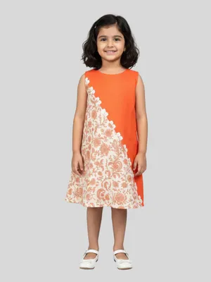 Girls Color Block Printed Sleeveless A-Line Dress