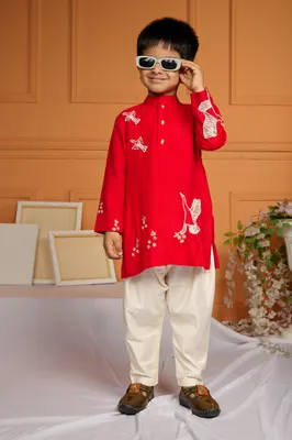 RED EMBROIDERED KURTA SET