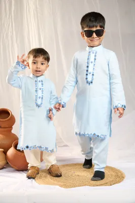 BLUE MIRROR EMBROIDERY KURTA SET
