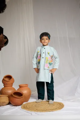 KURTA WITH EMBROIDERED JACKET PANT SET