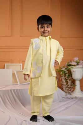 YELLOW KURTA WITH THREAD EMBROIDERED JACKET SET