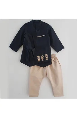 CHESS EMBROIDERED KURTA DHOTI PANT SET