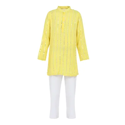 Thread work Kurta with Glazed Cotton Pyjama