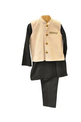 Silk Kurta Pyjama with Blue Velvet Jacket