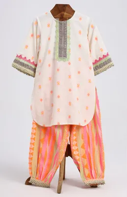 Cotton kurta with vertical stripes printed salwar