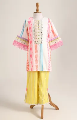 Cotton Kurta paired with Silver Lurex Pants