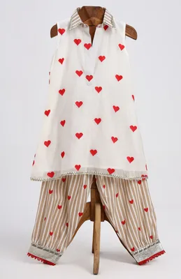 Collar neck chanderi kurta with printed salwar