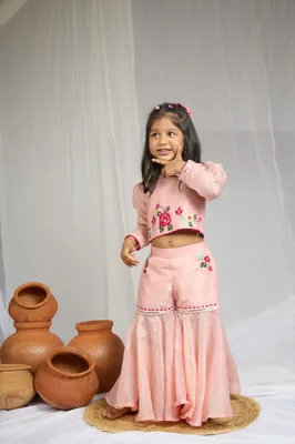 PINK FLORAL EMBROIDERED TOP SHARARA