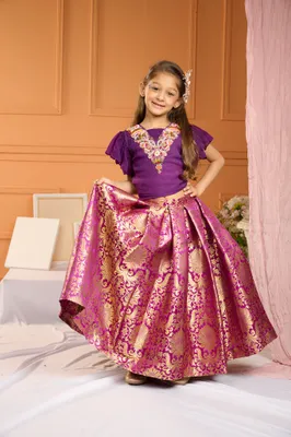 PURPLE EMBROIDERED TOP  BROCADE LEHENGA