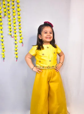 YELLOW EMBROIDERED CROP TOP WITH PALAZZO